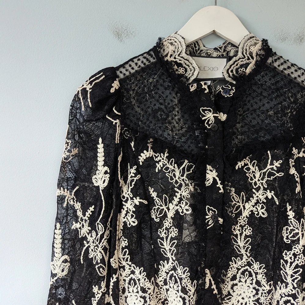 NWT Alexis Boda Embroidered Victorian Lace Puff Sleeve Top - Picture 6 of 10
